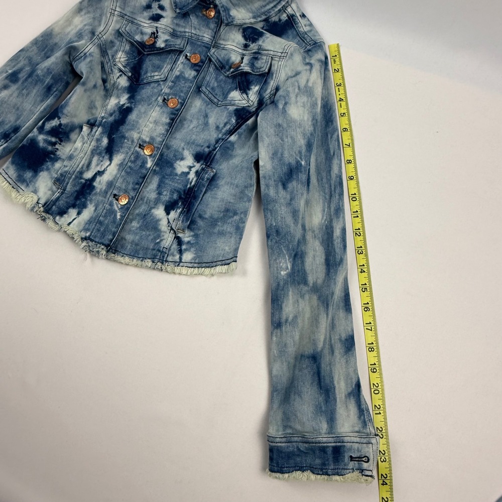 Anthropologie Pilcro Blue Tie Dye Denim Jacket XS Raw Hem Acid Wash Cropped - Picture 8 of 13